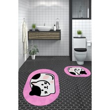 PremiumPort 3D Desenli Yıkanabilir Kaymaz Kedi Ikili Banyo Halısı Takımı
