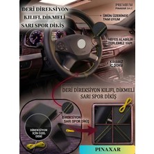 PINAXAR Citroën Için Uyumlu Sarı Spor Dikiş Suni Deri Direksiyon Kılıfı (Dikmeli)