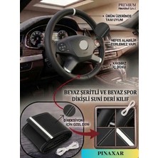 PINAXAR Jeep Için Uyumlu Suni Deri Beyaz Şerit Direksiyon Kılıfı (Dikmeli) Model