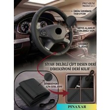 PINAXAR Ssangyong (Kgm) Için Uyumlu Çift Desenli Siyah Direksiyon Kılıfı (Nokta ve Düz Desen)