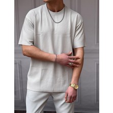 Modefendicom Fitil Desen Bisiklet Yaka Oversıze T-Shirt