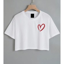 Nıgrum Pardus Özel Üretim Minik Kalp Baskılı %100 Pamuk Kız Çocuk Crop T-Shirt