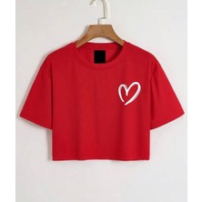 Nıgrum Pardus Özel Üretim Minik Kalp Baskılı %100 Pamuk Kız Çocuk Crop T-Shirt