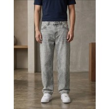 Modamesto Erkek Gri Baggy Fit Geniş Kesim Jean Pantolon