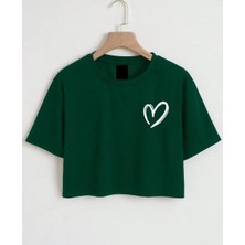 Nıgrum Pardus Özel Üretim Minik Kalp Baskılı %100 Pamuk Kız Çocuk Crop T-Shirt