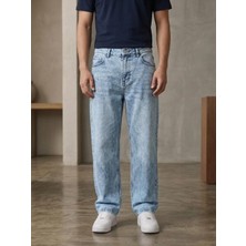 Modamesto Erkek Buz Mavi Baggy Fit Geniş Kesim Jean Pantolon