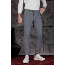 Modamesto Erkek Füme Slim Fit Likralı Dar Paça Lazerli Kot Pantolon