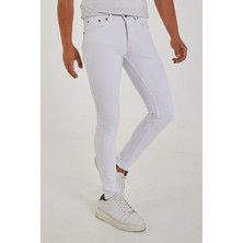 Modamesto Erkek Beyaz Slim Fit Likralı Dar Paça Kot Pantolon