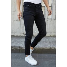 Modamesto Erkek Siyah Taşlamalı Slim Fit Likralı Jean Pantolon