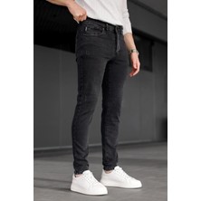 Modamesto Erkek Antrasit Slim Fit Likralı Dar Paça Lazerli Kot Pantolon
