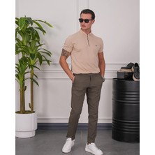 Modefendicom Pamuk Likra Slim Fit Kalıp Bebe Yaka Fermuarlı Tshirt