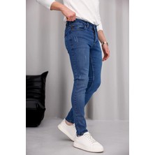 Ser Joven Erkek Mavi Slim Fit Likralı Dar Paça Lazerli Kot Pantolon