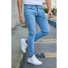 Ser Joven Erkek Buz Mavi Slim Fit Likralı Dar Paça Lazerli Kot Pantolon