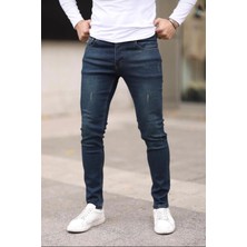 Ser Joven Erkek Kahverengi Slim Fit Tintli Lazerli Likralı Jean Pantolon