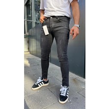 Ser Joven Erkek Antrasit Slim Fit Lazerli Likralı Jean Pantolon