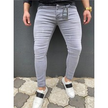 Ser Joven Erkek Füme Slim Fit Lazerli Likralı Jean Pantolon