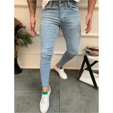 Ser Joven Erkek Buz Mavi Slim Fit Lazerli Likralı Jean Pantolon