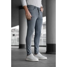 Ser Joven Erkek Füme Slim Fit Likralı Dar Paça Lazerli Kot Pantolon