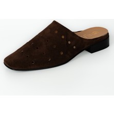 E.R.S Air Comfort Kahverengi Süet Hakiki Deri Delikli Kare Burunlu Sabo Terlik