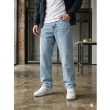Modamesto Erkek Buz Mavi Baggy Fit Geniş Kesim Jean Pantolon