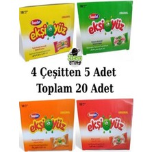 Emrah Gültekin Ekşi Yüz Sakız 20 Adet 4 Aromalı Karışık Paket Kola - Tutti Frutti - Portakal - Karpuz Aromalı