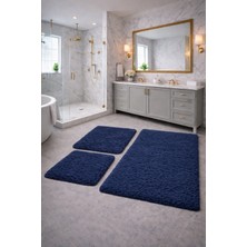 PremiumPort Yumuşak Peluş Pufy 3'lü Banyo Takımı, Kaymaz ve Yıkanabilir