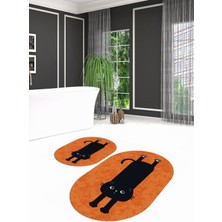 PremiumPort Yıkanabilir Kedi Desenli Oval Banyo ve Klozet Takımı, Şık ve Fonksiyonel