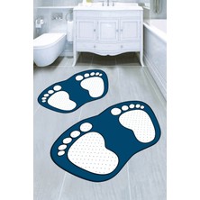 PremiumPort Dijital Baskılı Ayak Izi Desenli Banyo Paspas Takımı, Şık ve Fonksiyonel