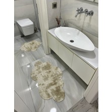 PremiumPort 2'li Bulut Modeli Banyo Paspası Bej Kırçıllı Peluş Seti