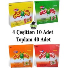 Emrah Gültekin Ekşi Yüz Sakız 40 Adet 4 Aromalı Karışık Paket Kola - Tutti Frutti - Portakal - Karpuz Aromalı