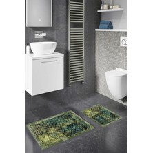 PremiumPort Dijital Baskılı Kaymaz Taban Yıkanabilir Banyo Paspası 2'li Set