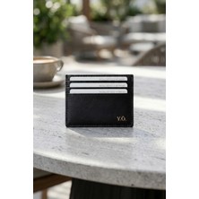 Vanilla Collection Isim Baskılı Ince Siyah Deri Kartlık Minimal Para Bölmeli Unisex Cüzdan Portföy