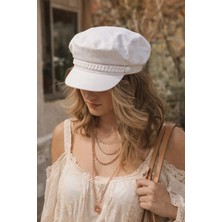 Külah Kadın Kaptan Şapka Yazlık Baker Boy Cap - Beyaz