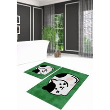 PremiumPort Yıkanabilir Kaymaz Kedi Desenli Banyo Takımı, 2'li Klozet Takımı