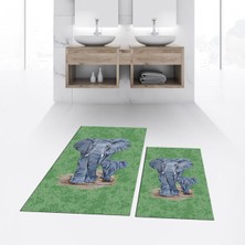 PremiumPort Yıkanabilir Dijital Baskılı Kaymaz Taban Ikili Banyo Paspas Takımı