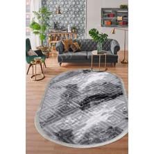 PremiumPort Karobi Oval Halı, Antrasit, Silinebilir, Yolluk, 80X150, Modern Tasarım