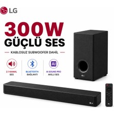 Lg 300 W Zengin Bas Performanslı 2.1 Kanal Soundbar Harici Güçlü Subwoofer Içeren Özel Tasarımlı Yüksek Çözünürlüklü Akıllı Ses Seti