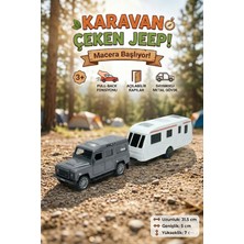 Craftivio Metal Diecast Çek Bırak Jeep ve Karavan Seti - Açılabilir Kapılı Oyuncak Araba Macera Seti 31.5 cm