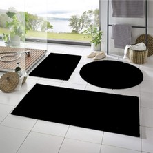 PremiumPort 3'lü Banyo Paspası Seti, Siyah, Peluş, Klozet Takımı, 60X100/40/60 cm