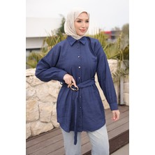 İmaj Butik Lacivert Düğmeli Kuşaklı Tunik