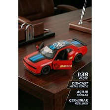 Craftivio 1:38 Ölçek Dodge Challenger Demon Metal Oyuncak Araba - Çek Bırak Açılır Kapılı Kırmızı