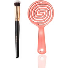 Naque Professional Üç Boyutlu Oval Saç Fırçası Pembe ve Oval Yapılı Kapatıcı Fırçası