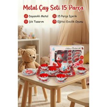 Craftivio Metal Oyuncak Çay Seti 15 Parça - Eğitici Evcilik Mutfak Oyunu - Kırılmaz Çay Takımı