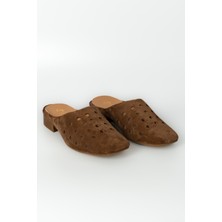 E.R.S Air Comfort Taba Süet Hakiki Deri Delikli Kare Burunlu Sabo Terlik