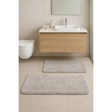 PremiumPort Açık Gri Peluş Klozet Takımı, Kaymaz Tabanlı Banyo Paspası