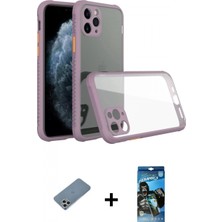 Marsilyan™- iPhone 11 Pro Kılıf Nova Asil Özel Seri - Siyah 34D Izgaralı Cam + Gümüş Shine Kamera Lens Koruma Cam