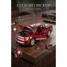 Craftivio 1:22 Ölçek Metal Ford Pickup Model Araba - Sesli, Işıklı ve Çek Bırak Off-Road Oyuncak Arazi Aracı