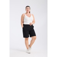 Gül Moda Siyah Büyük Beden Kumaş Şort G122-3