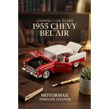 Craftivio Motormax 1:24 1955 Chevy Bel Air Diecast Metal Model Araba Kırmızı Beyaz