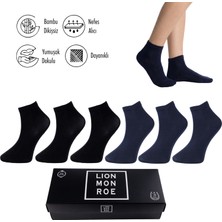Lion Monroe Saf Bambu Erkek Yarım Konç Düz Siyah - Lacivert Çorap Dikişsiz Premium Kutulu 6'lı  Prime Bamboo Serisi S3904AZNS